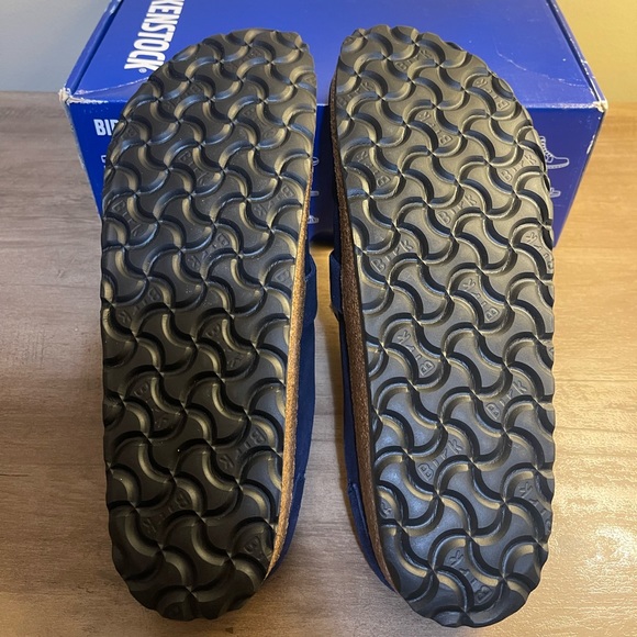 Suede Birkenstock Buckley Shearling in Navy Blue with Silver Hardware - Picture 10 of 15